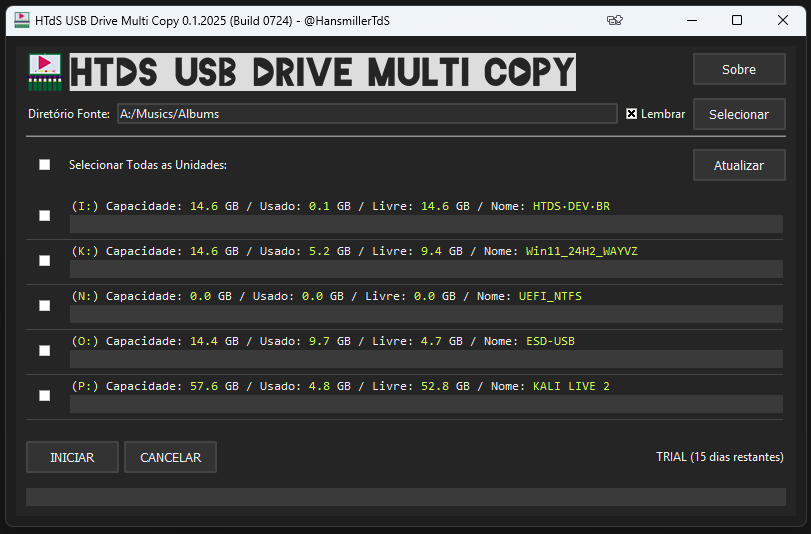 Screenshot do Miller's  USB Drive Multi Copy em execução